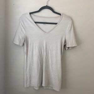 Cream stripped V neck